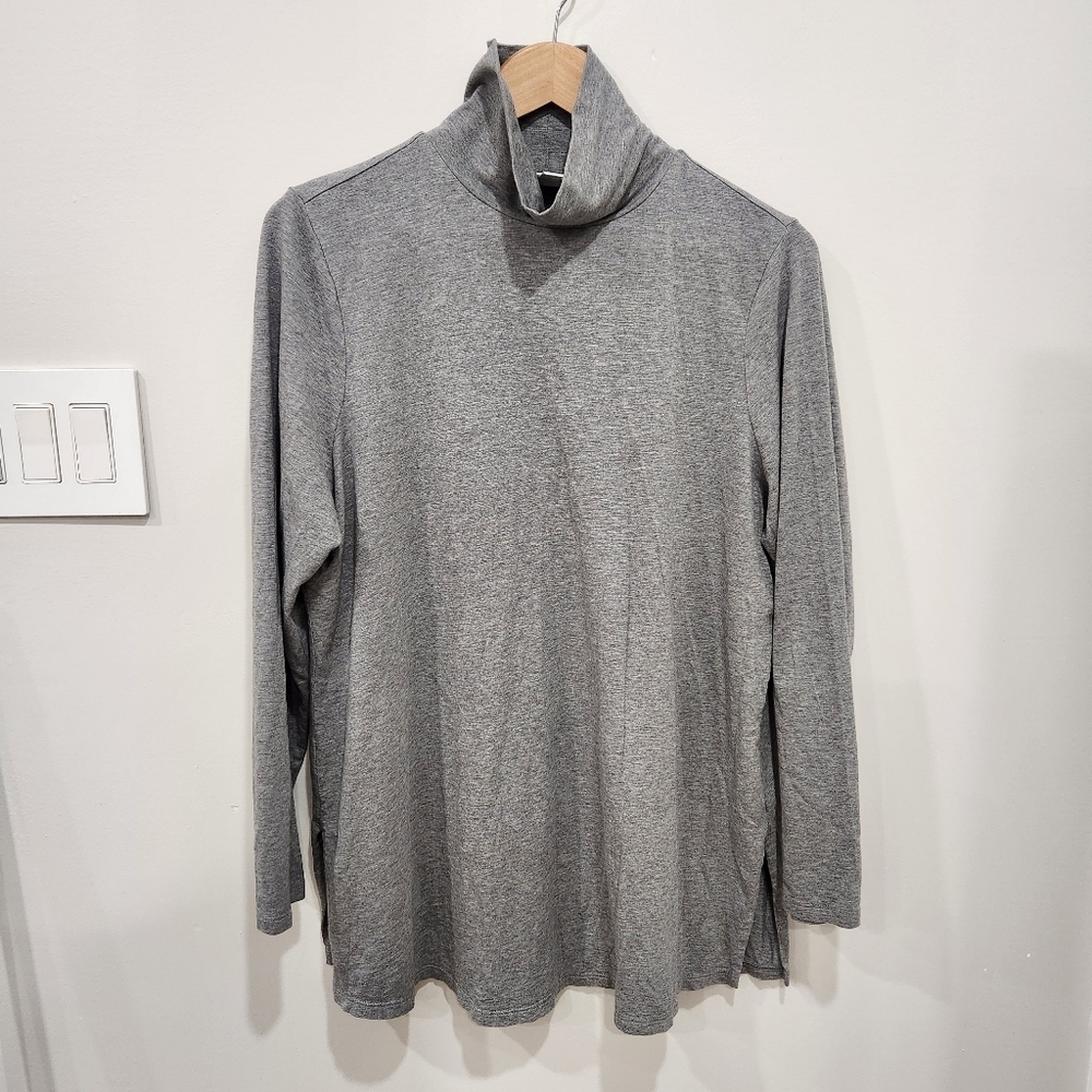 J Jill Shirt Womens Large Gray Cotton Modal Stretch Turtleneck Long Sleeve